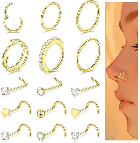 Leocuci Nose Piercings Studs Hoop Nose Rings for Women Gold