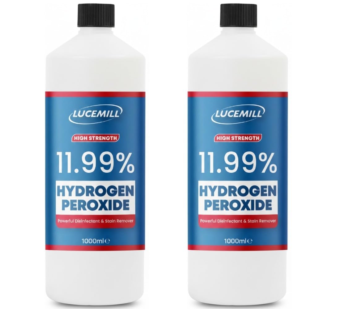 Lucemill Hydrogen Peroxide 11.99% Food Grade I 2 x 1 Litre I Liquid Hydrogen Peroxide Food Grade I Unstabilised I Eco Friendly I Additive Free