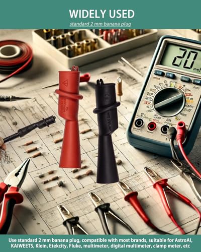 Image of Multimeter Alligator Clips, Insulation Alligator Clip with Flexible Boots for 2mm Diameter Probe Tips
