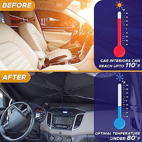 Econour Umbrella Sun Shade For Car Windshield | Sun Visor For Uv & Interior Protection | Foldable Front Window Sunshade Suitable For Sedan And Suv | Sun Blocker For Car (56.5X30.5 Inches) #TOP7