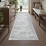 Restydon Washable Runner Rugs for Bedroom - 2x6 Runner Rug Non Slip, Ultra-Thin Entryway Runner, Soft Abstract Kitchen Runner for Hallway, Laundry, Bathroom, Indoor Door Mat(2'x6', Grey/Ivory)