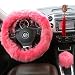 Ogrmar Winter Warm Faux Wool Steering Wheel Cover with Handbrake Cover & Gear Shift Cover for 14.96" X 14.96" Steeling Wheel in Diameter 1 Set 3 Pcs (Pink)