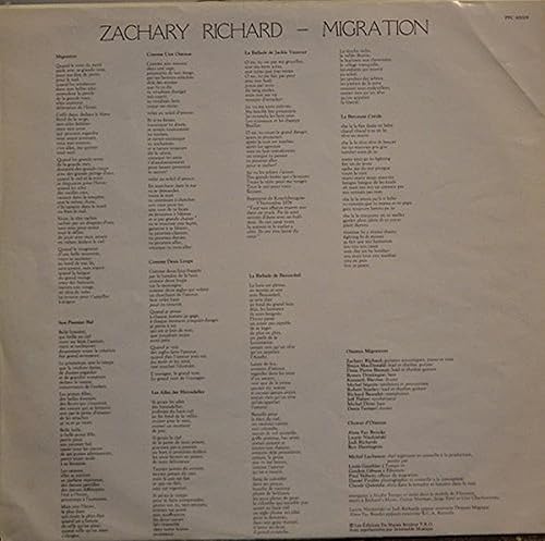Vista 6 de Zachary Richard - Migration - CBS - PFC 80009 VG+/NM LP