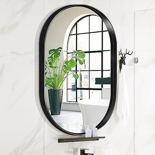HiCycle2 Wall Mirror Large 18x30 Bathroom Mirror Black Metal Brushed Frame for Living Room Wall Mounted Mirror, Living Room/Gym Luxury Black Rectangle Mirror (oval18*30,Black)