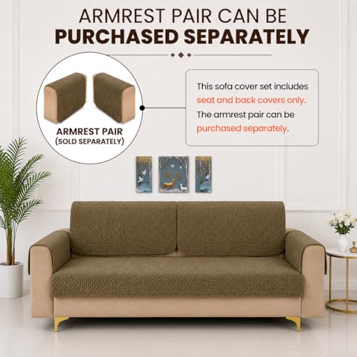Image of Homerz Premium Petal Charm Sofa Cover | Embossed Floral Pattern | Soft Touch, Anti-Dust & Easy Wash Fabric Cloth, Washable and Durable (Brown, 2 Seater, Seat Cover with Backrest)