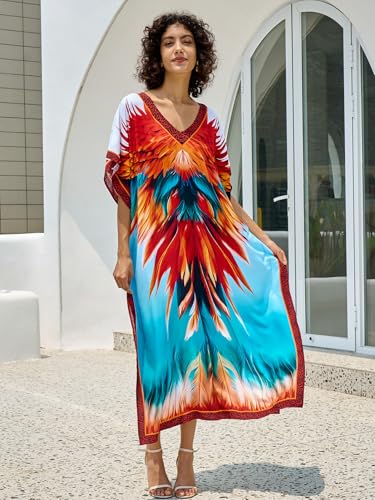 Image of NFVNKJ Women's Plus Size Beach Lounge Kaftan Maxi Dress Swimsuit Coverup for Women