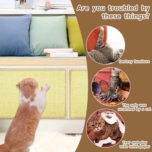 Udbrud 2pcs Kratzmatte Katze, Sisal Katzenkratzmatte, 50 * 25cm Natürliche Widerstandsfähig Kratzteppich Katze, Sisal Teppich Katzen, Sisalmatte Kratzschutz Sofa Katze Kratzbrett für Wand und Ecke - 3