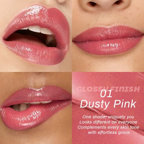Image of Pink Honey Lipstick Tinted Lip Balm - Shine Moisturizing Lipstick for Women, Natural Nourishing Hydrating Lip Gloss Stain for Dry Lips, Tint Sheer Lightweight Makeup, Vegan - 1Pc #01 Dusty Pink