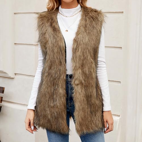 Womens Faux Fur Coats Sleeveless Cardigan Coat Warm Furry Long Jacket Elegant Fluffy Open Front Outerwear2
