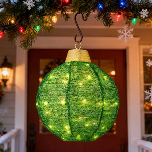 Weihnachtskugeln mit Timer, 45CM Weihnachtsdeko LED Kugel Lichter Leuchtkugel Weihnachten Hängende Lampion Beleuchtete Weihnachtsball Kugel Weihnachtn Weihnachtsbeleuchtung Außen Batterie (Grün)