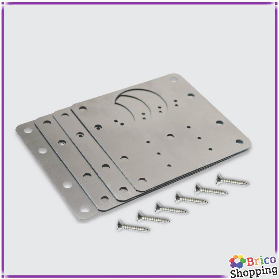 BricoShopping 4 Pezzi Piastra Riparatrice ACCIAIO INOX 430 UNIVERSALE per CERNIERE Anta Rotta Mobili In Legno Armadi Da Cucina Per Riparare Ante Rotte e KIT Riparazione Mobile Staffa Con 24 Viti