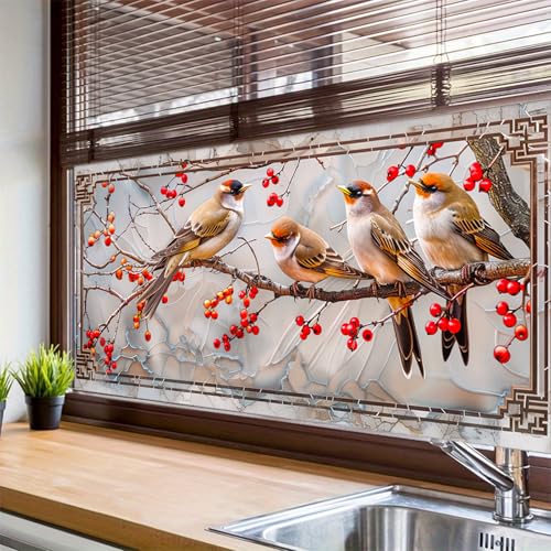 Vinilo decorativo para ventana con diseño aves y ramas 39.3x17.7 pulgadas miniatura 4