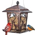Kingsyard Metal Bird Feeder for Outdoor Hanging - Unique Design Wild Bird Hopper Feeder with 4 Perches and Rainproof Roof, Antique Copper