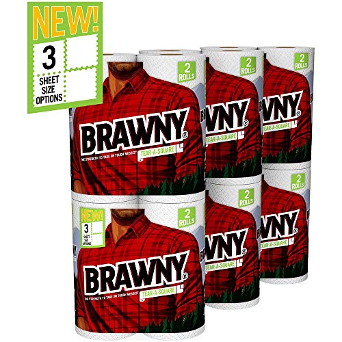 Image of Brawny Paper Towels, 12 Count Rolls, Tear-A-Square, 128 Sheets Per Roll