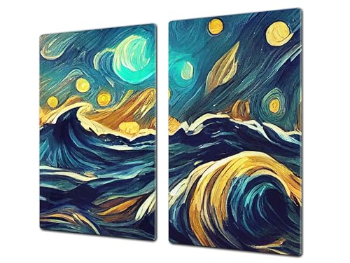 Protector de placas de cocina – Cubre encimeras de cristal – Tabla de cortar grande Tabla de amasar – UNA PIEZA (60 x 52 cm) o DOS PIEZAS (30 x 52 cm); D43 Serie de Conceptos Abstractos 2