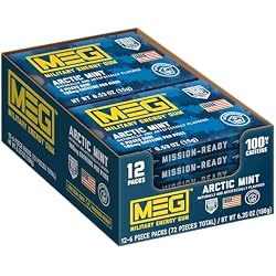 MEG (Military Energy Gum - Arctic Mint| Energy Caffeine Gum | 100mg Caffeine Per Piece |Fast-Acting Performance Boost - 12 Packs