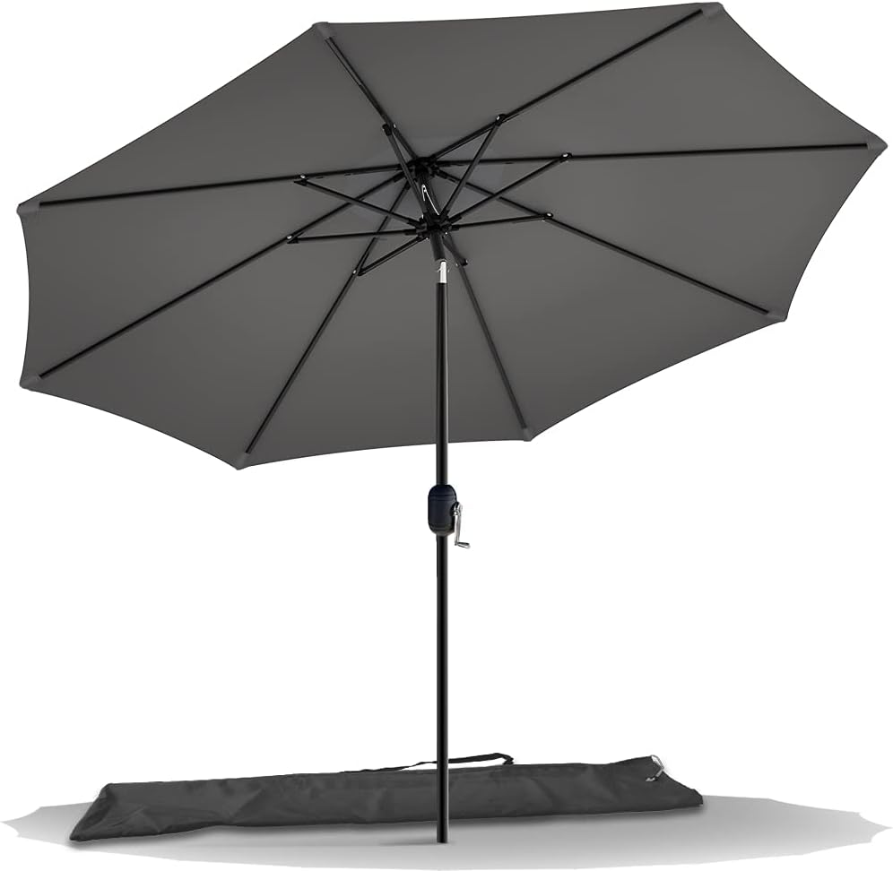 VOUNOT 2.7m Garden Parasol Umbrella with Cover, Crank and Tilting Umbrella, Sun Shade for Outdoor, Patio, Garden, Grey