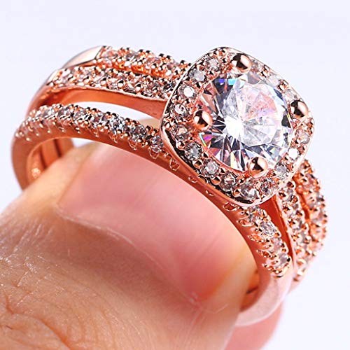 Jude Jewelers Silver Rose Gold Three-in-One Wedding Engagement Bridal Halo Ring Set2