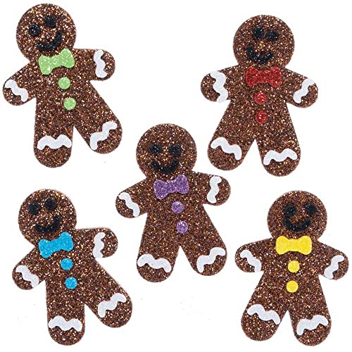 Baker Ross FE933 Gingerbread Glitter Stickers, Pack of 100, Kids Stickers, Ideal for Children's Arts and Crafts Projects