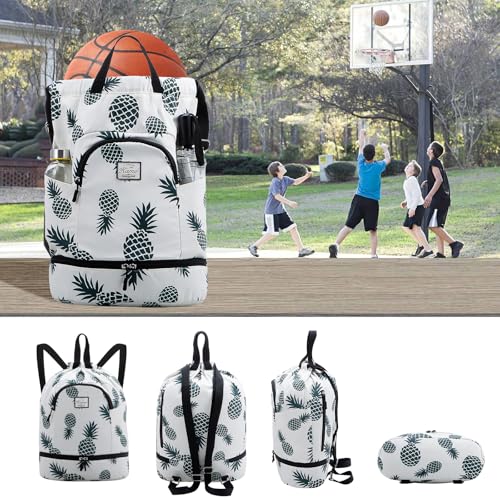 Image of Kamo Drawstring Backpack Bag - Sport Swimming Yoga Backpack with Shoe Compartment, Two Water Bottle Holder for Men Women Large String Backpack Athletic Sackpack for Travel