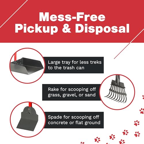 Image of Metal Pooper Scooper for Dogs, Heavy Duty Long Handle Rake, Spade & XL Tray | Rustproof Aluminum Poop Scooper for Large Dogs with 9 inchW 9.5 inchL Extra Large Tray for Yard, Grass, Dirt & Gravel