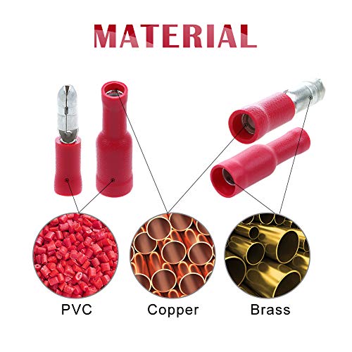 Airic Bullet Connectors Male/Female Kits 100Pcs 22-16Awg Wire Connectors Red Pvc Insulated Copper Core Quick Splice Bullet Butt Terminals #TOP3