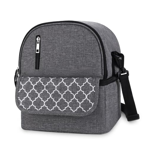 Image of Breast Pump Bag - Small Size Cooler and Moistureproof Backpack Double Layer for Mother Baby Bottle Breast Milk Pump Outdoor Working Backpack Lunch Bag (Grey)
