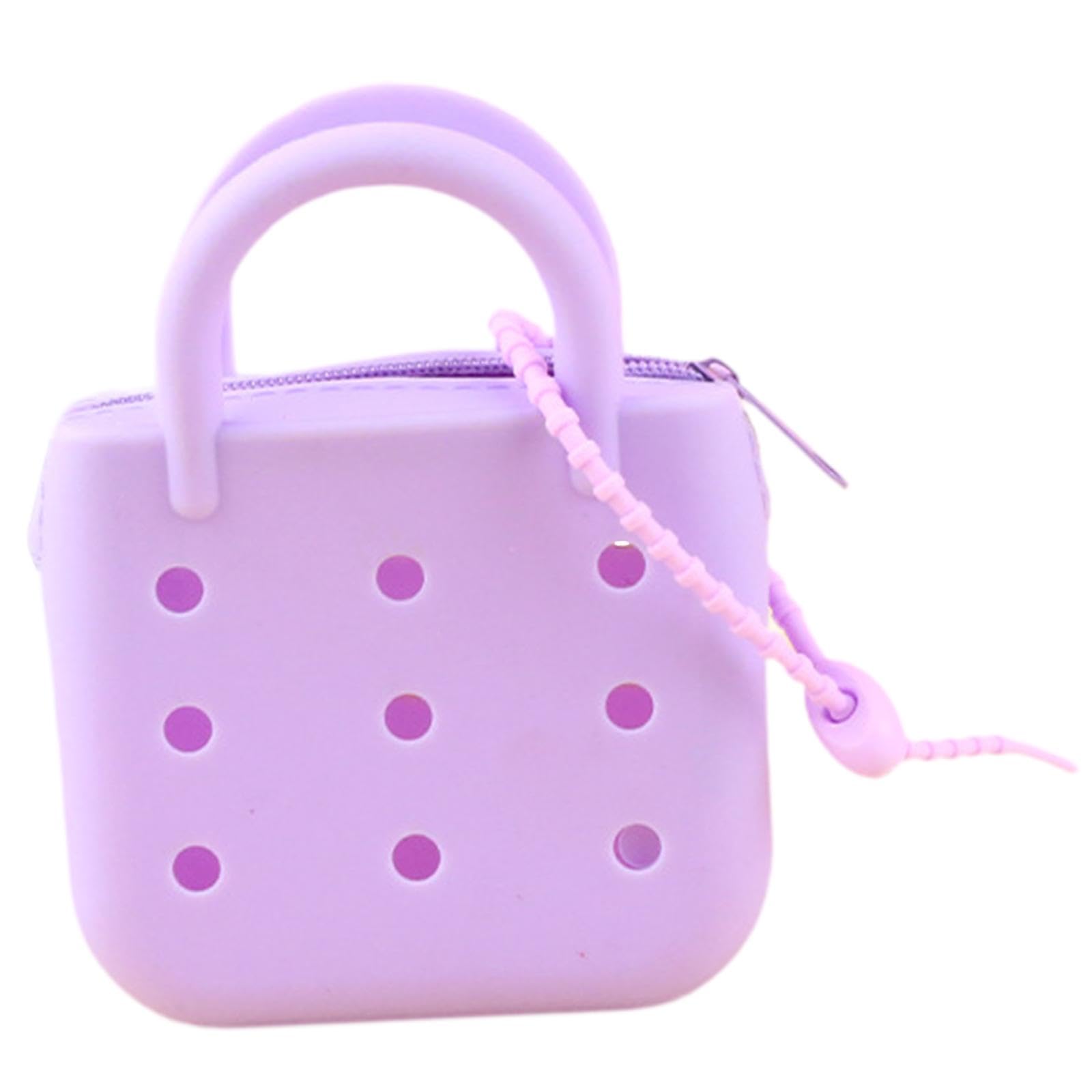 Beach Tote Bag with Holes Zipper Silicone DIY Wallet Summer Leisure Hole Bag Purple-image-2