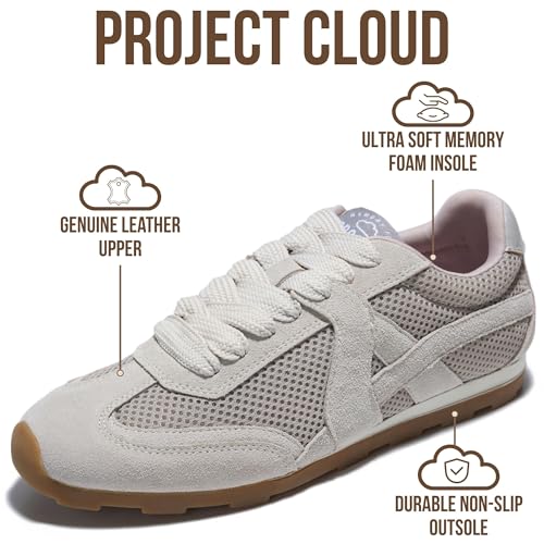 Image of Project Cloud Leather Barefoot Shoes Women - Memory Foam Lace-Up Womens Sneakers - Lightweight & Non Slip Womens Shoes Casual - All-Day Women's Fashion Sneakers for 2026
