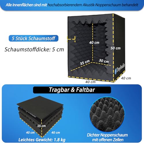 BXI Tragbare Schallaufnahme-Vokalkabine - |Reflexionsfilter & Mikrofon-Isolationsschild| - |Großer, faltbarer, ständermontierbarer, super dichter schalldämmender Schaumstoff