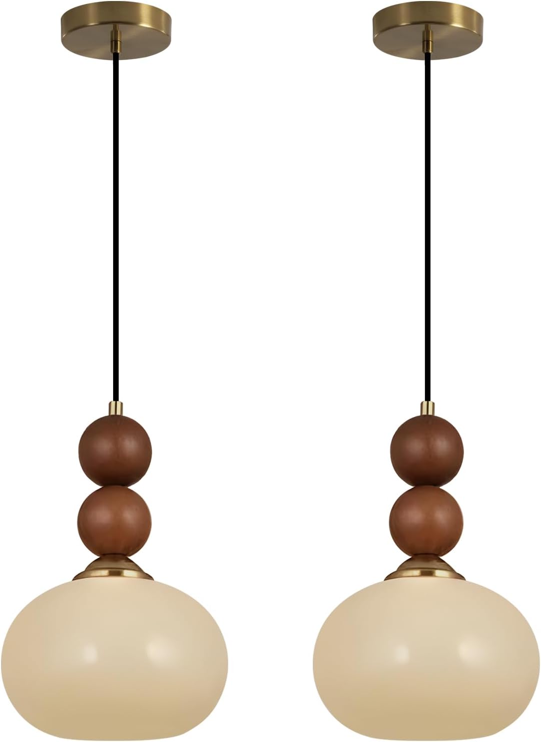 KCO Lighting Brass Vintage Pendant Lights Kitchen Island 7 inch Yellow Glass Pendant Light Gold Globe Hanging Light Fixture Modern Farmhouse Dining Room Light Fixture Over Table
