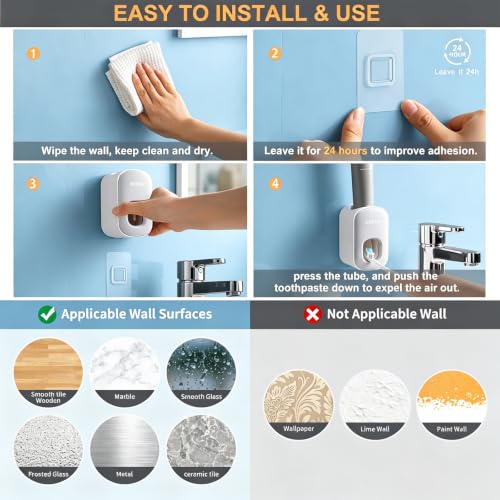 Image of MOPMS Automatic Toothpaste Dispenser Wall Mounted for Kids and Adult 1Pcs | Automatic Toothpaste Squeezer Holder for Bathrooms