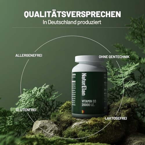 Vitamin D3 20000 I.E. Hochdosiert – 400 Tabletten im Jahresvorrat, Sonnenvitamin für Immunsystem, Vegetarisch, In Deutschland Produziert