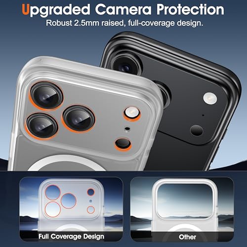 Image of Oterkin Magnetic for iPhone 17 Pro Case Matte, Upgraded Full Camera Protection Compatible with MagSafe Frosted Translucent Shockproof Anti-Scratch Slim Fit Case Military Grade Protection (Clear Matte)