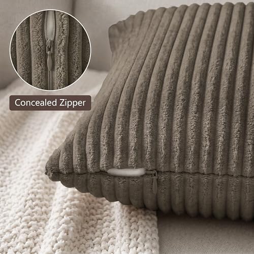 Image of Yellow Weaves Pencil-Stripe Fur Cushion Covers | Soft Polyester | Decorative Sofa & Throw Pillow Covers | 16x16 Inches, Pack of 2 (Mouse)