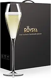 Conjunto de 2 taças de taças de champanhe, vidro de cristal soprado à mão, ideal para casamentos, aniversários, Natal, dias especiais, 27 cm, 212 g, transparente