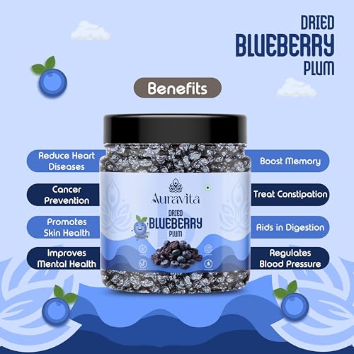 Image of Auravita Premium Dried Blueberry Plum 250gm | Whole & Naturally Sweet | Ideal for Baking, Toppings & Snacking Jar Pack Of 1