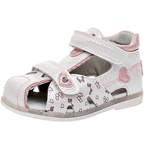 amropi Baby Mädchen Geschlossen Zehe Weiche Sohle Sandalen Riemchen Wander Schuhe (Weiß,23 EU)