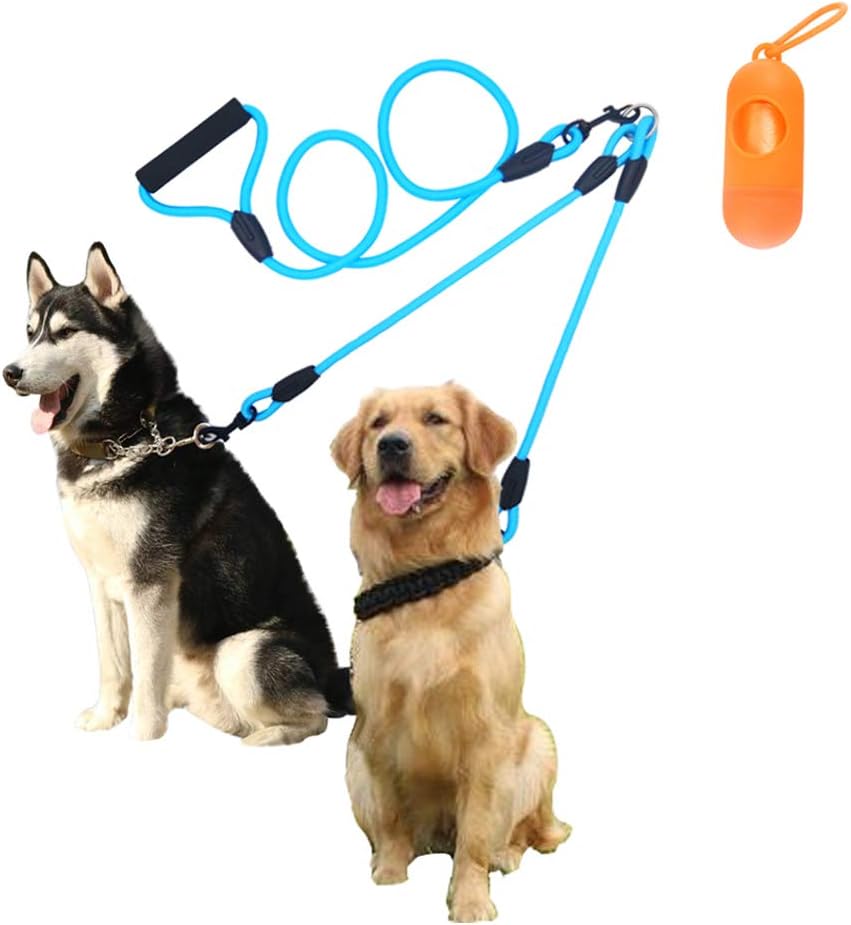 Double Dog Leash, Dual Dog Leash with Soft Handle, 5.9FT Tangle-Free 2 Dogs Walking & Training Leash Nylon Leash for Small Medium Dogs(1-60lb), Blue