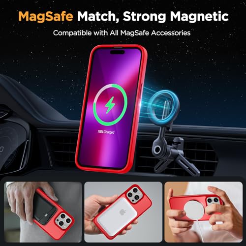Image of Miracase Magnetic Series for iPhone 13 Pro Max Case [Compatible with MagSafe] [with 2X Screen Protectors] Military-Grade Protection, Anti-Fingerprint, Slim Phone Case for iPhone 13 Pro Max, Red
