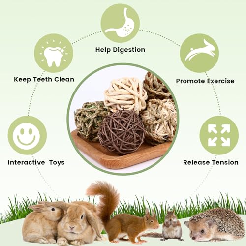 VESPRO Bunny Chew Grass Balls, Rolling Chew Toys for Small Animals, Natural Chew Grass Toys and Bunny Treats for Rabbits, Guinea Pigs, Chinchillas, Hamsters, Mice Teeth Grinding (8 Pcs) by VESPRO - Image 4