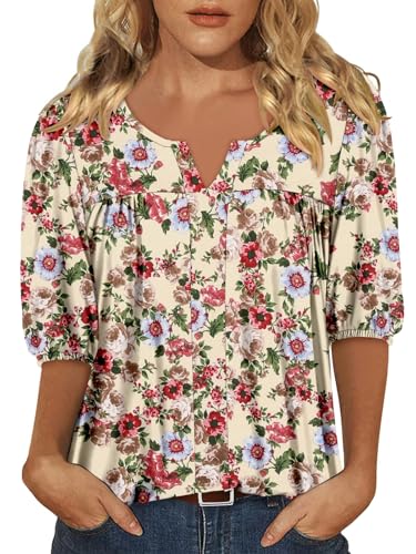 Magritta Womens Puff Half Sleeve Summer Tunic Tops Casual Chest Pleated Shirts Work Blouse for Women Dressy2