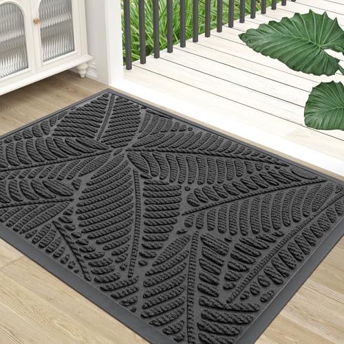 Colorxy Waterproof Doormat, Sturdy Natural Rubber Front Indoor Mat, Non Slip Low Profile Indoor Outdoor Door Mats, Stain and Fade Resistant Floor Mat, Easy Clean Patio Entry Mat, 30''x17'', Light Grey