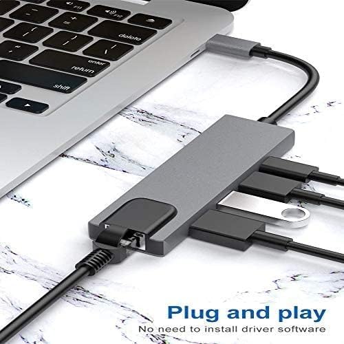 Image of USB HUB Type C 5 in 1 Adapter, USB C to HDMI,Ethernet (RJ45), USB 3.0 Multiport Connector,Type C 4k HDMI Port,Type C 1000m LAN Port,5 in 1 Type C Network Adapter (USB C to 5 in 1 with RJ45 HUB)