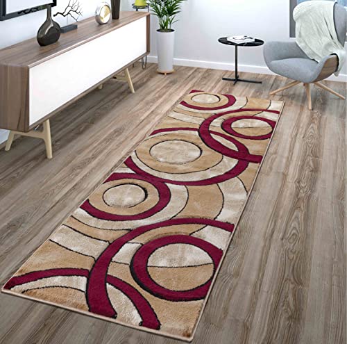 GLORY RUGS Area Rug Modern 2x7 Dark Red Circles Geometry