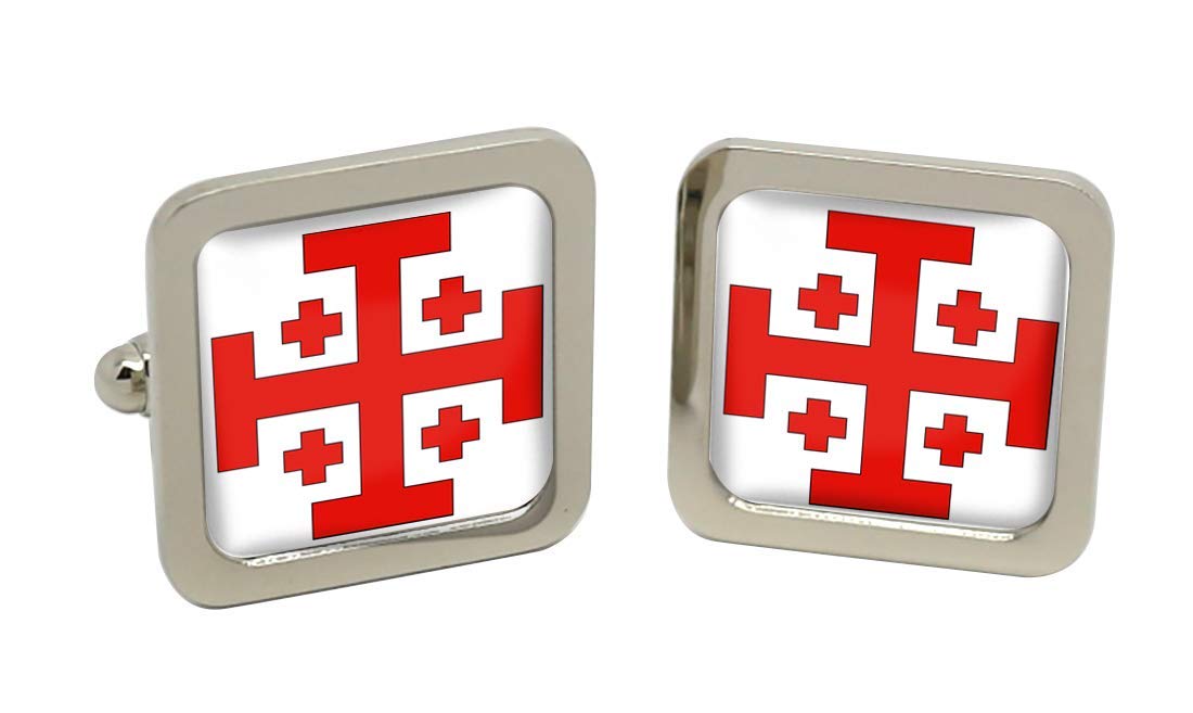 Jerusalem Cross (Holy Sepulchre) Square Cufflinks in Chrome Box
