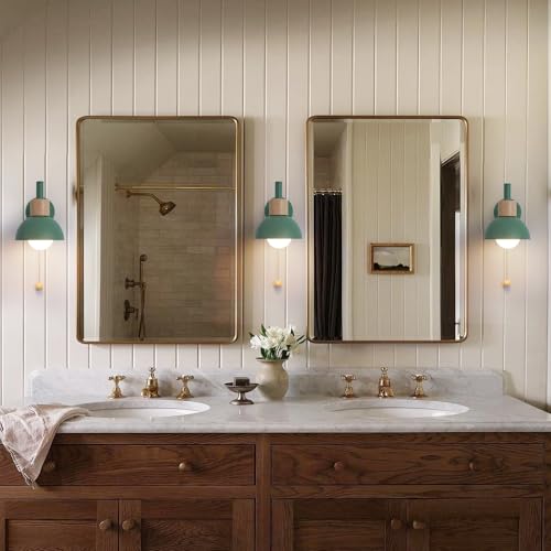 Image of Pull Chain Wall Sconce for Bedroom, Vintage Bedside Wall Lamp with E26 Socket, Wall Lighting for Kids Room Hallway Boys Girls (Green)