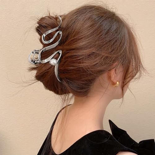 1 PCS Pinza de Pelo de Metal para Cabello Grueso y Pesado, Sujetador Fuerte Antideslizante para Cabello Largo, Clips de Pelo Metálicos de Moda para Mujeres y Niñas (Plateado) miniatura 4