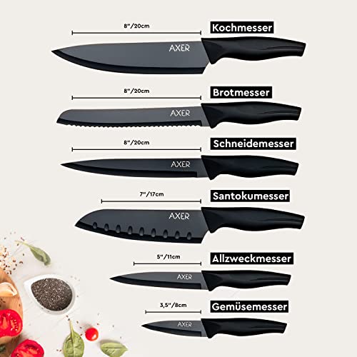 Foto von Axer Küchen Messerset Schwarz - Scharfe Küchenmesser - 6-teilig Messer Set Scharf Küche - Kitchen Knife Set - Küchenmesser Schwarz