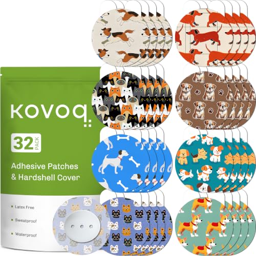 32 Pack Dexcom G7 Overpatches with Reusable Hardshell Cover Kovoq Waterproof Adhesive Patches for Dexcom G7 & Stelo Reduce Compression Lows Breathable and Hypoallergenic Up to 15 Days (Dogs & Cats)